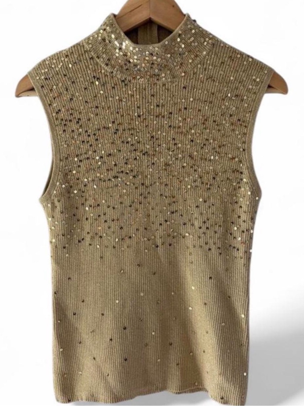 Y2K Ribbed Gold Metallic Sequin Sweater Tank